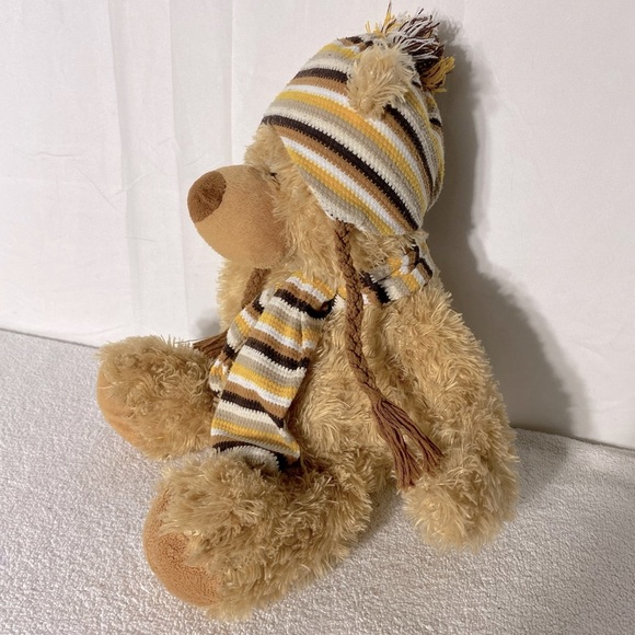 Vintage Tan Teddy Bear Plush Toy Stuffed Animal With Toque And Scarf - Picture 4 of 10